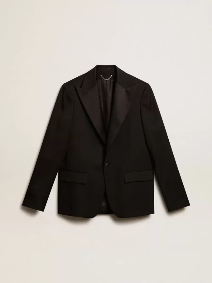 Chaqueta de esmoquin para hombre en gabardina de lana negra Chaqueta de esmoquin para hombre en gabardina de lana negra