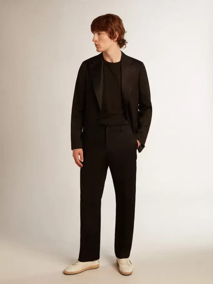 Chaqueta de esmoquin para hombre en gabardina de lana negra Chaqueta de esmoquin para hombre en gabardina de lana negra