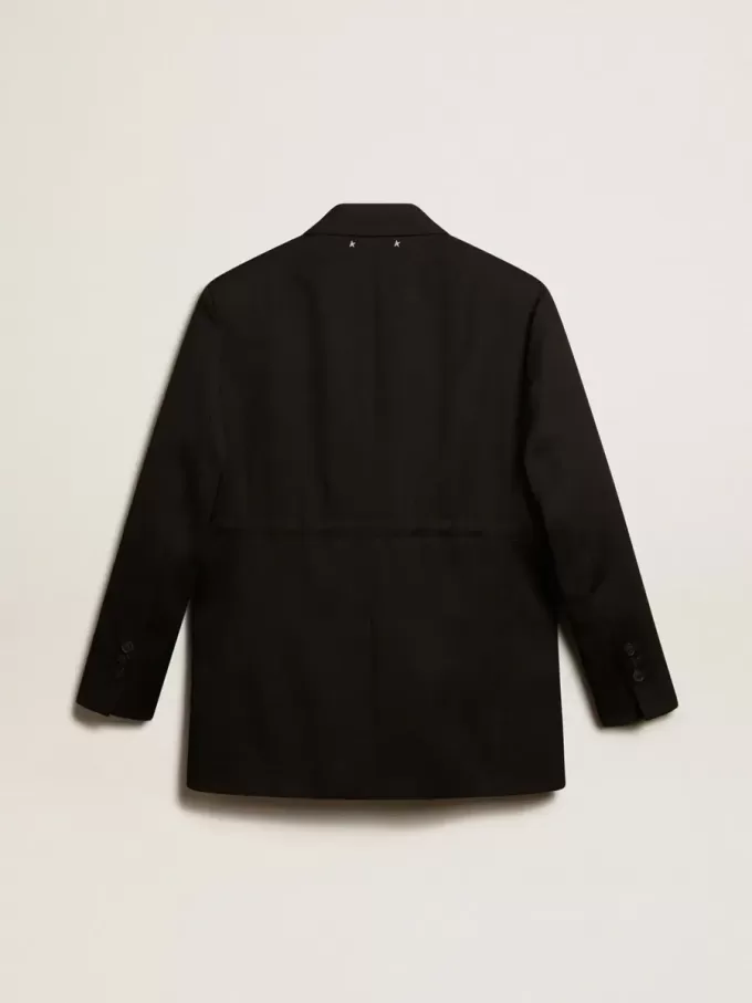 Chaqueta de esmoquin para mujer en gabardina de lana negra. Chaqueta de esmoquin para mujer en gabardina de lana negra.