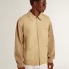 Chaqueta de hombre en piel nobuk color travertino con mangas y espalda en mezcla de lana Chaqueta de hombre en piel nobuk color travertino con mangas y espalda en mezcla de lana