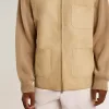 Chaqueta de hombre en piel nobuk color travertino con mangas y espalda en mezcla de lana Chaqueta de hombre en piel nobuk color travertino con mangas y espalda en mezcla de lana
