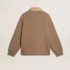 Chaqueta de hombre en piel nobuk color travertino con mangas y espalda en mezcla de lana Chaqueta de hombre en piel nobuk color travertino con mangas y espalda en mezcla de lana