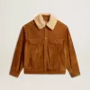Chaqueta de hombre en piel serrada color tabaco con cuello de borreguillo Chaqueta de hombre en piel serrada color tabaco con cuello de borreguillo