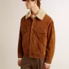 Chaqueta de hombre en piel serrada color tabaco con cuello de borreguillo Chaqueta de hombre en piel serrada color tabaco con cuello de borreguillo