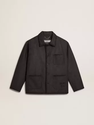 Chaqueta de lana gris jaspeado con cierre de botones