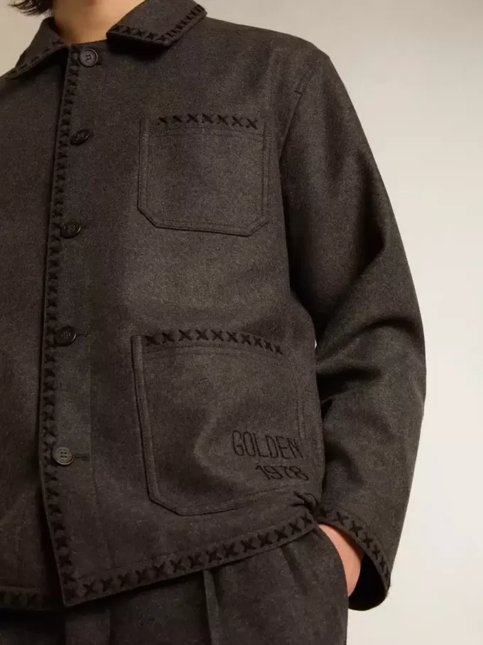 Chaqueta de lana gris jaspeado con cierre de botones Chaqueta de lana gris jaspeado con cierre de botones
