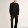 Chaqueta de lana merino negra para hombre con parches de cuero Chaqueta de lana merino negra para hombre con parches de cuero