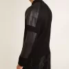 Chaqueta de lana merino negra para hombre con parches de cuero Chaqueta de lana merino negra para hombre con parches de cuero