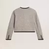 Chaqueta de lana y seda gris para mujer con ribete de ante negro Chaqueta de lana y seda gris para mujer con ribete de ante negro