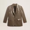 Chaqueta de mujer con estampado de pata de gallo y bordado de lentejuelas en toda la prenda Chaqueta de mujer con estampado de pata de gallo y bordado de lentejuelas en toda la prenda