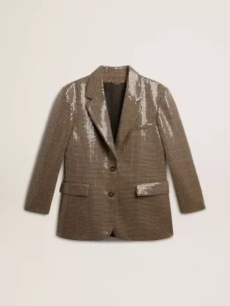Chaqueta de mujer con estampado de pata de gallo y bordado de lentejuelas en toda la prenda
