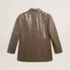 Chaqueta de mujer con estampado de pata de gallo y bordado de lentejuelas en toda la prenda Chaqueta de mujer con estampado de pata de gallo y bordado de lentejuelas en toda la prenda