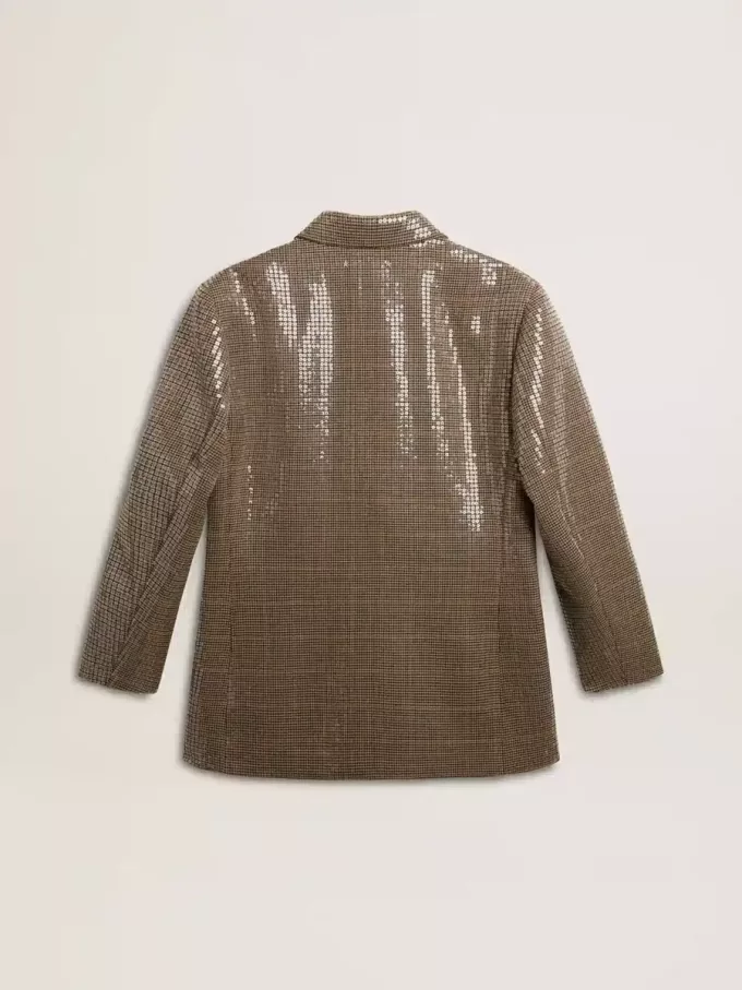 Chaqueta de mujer con estampado de pata de gallo y bordado de lentejuelas en toda la prenda Chaqueta de mujer con estampado de pata de gallo y bordado de lentejuelas en toda la prenda