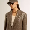 Chaqueta de mujer con estampado de pata de gallo y bordado de lentejuelas en toda la prenda Chaqueta de mujer con estampado de pata de gallo y bordado de lentejuelas en toda la prenda