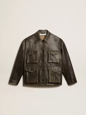 Chaqueta de mujer de piel napa marrón envejecida