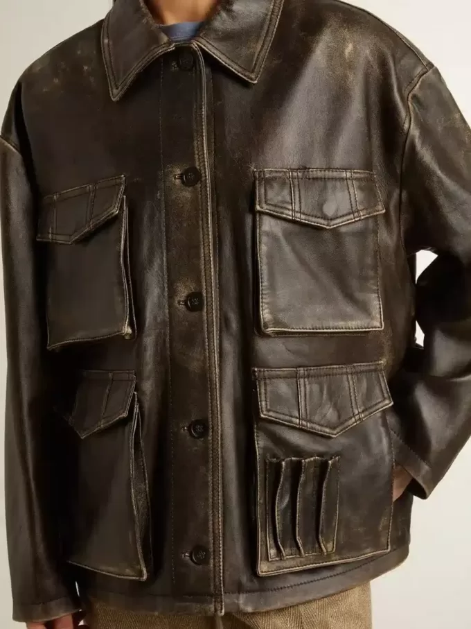 Chaqueta de mujer de piel napa marrón envejecida Chaqueta de mujer de piel napa marrón envejecida