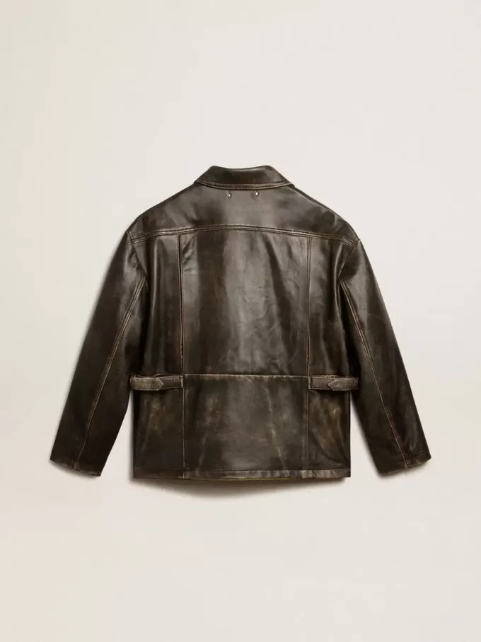 Chaqueta de mujer de piel napa marrón envejecida Chaqueta de mujer de piel napa marrón envejecida