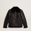 Chaqueta de piel de oveja negra Chaqueta de piel de oveja negra