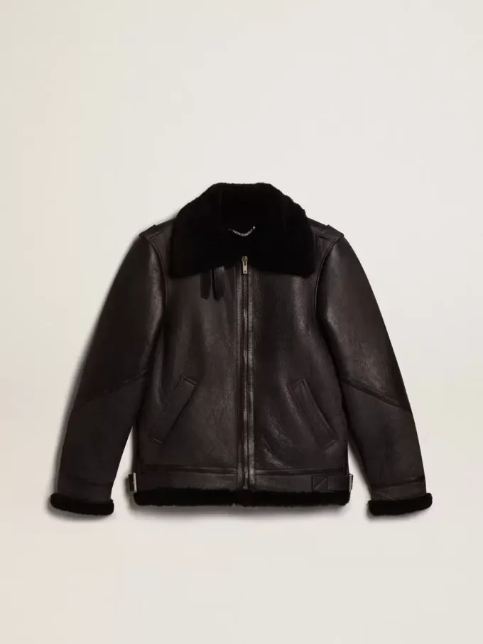 Chaqueta de piel de oveja negra Chaqueta de piel de oveja negra