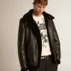 Chaqueta de piel de oveja negra Chaqueta de piel de oveja negra