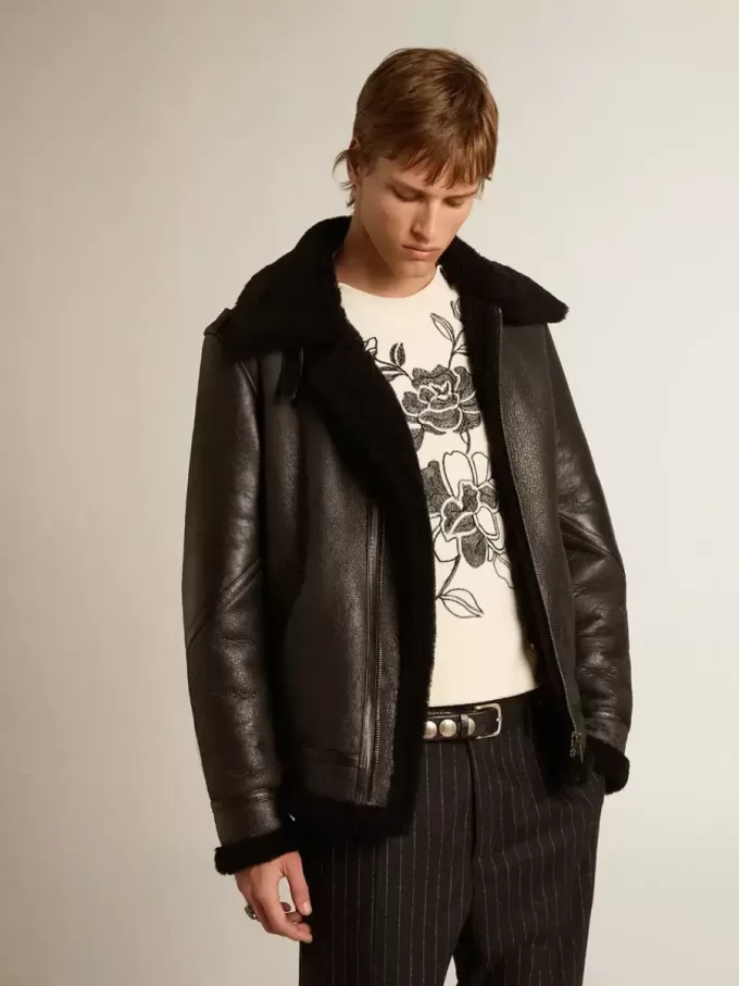 Chaqueta de piel de oveja negra Chaqueta de piel de oveja negra
