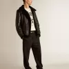 Chaqueta de piel de oveja negra Chaqueta de piel de oveja negra
