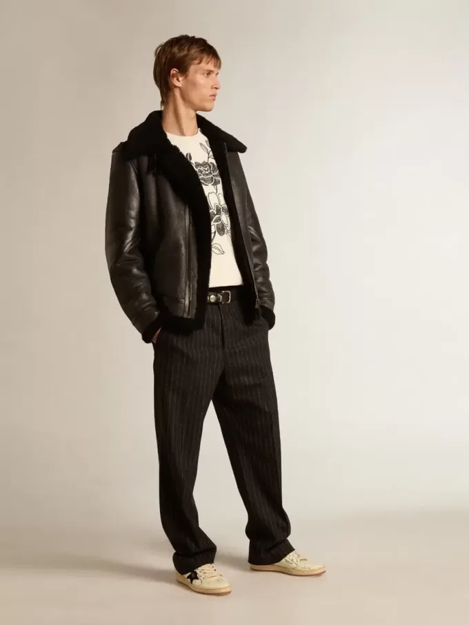 Chaqueta de piel de oveja negra Chaqueta de piel de oveja negra
