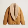 Chaqueta de piel de oveja para mujer con cuello chal ancho de piel de oveja Chaqueta de piel de oveja para mujer con cuello chal ancho de piel de oveja