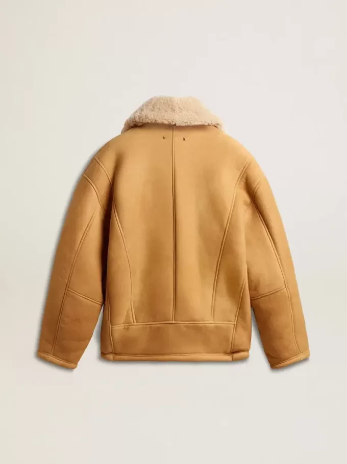 Chaqueta de piel de oveja para mujer con cuello chal ancho de piel de oveja Chaqueta de piel de oveja para mujer con cuello chal ancho de piel de oveja