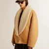 Chaqueta de piel de oveja para mujer con cuello chal ancho de piel de oveja Chaqueta de piel de oveja para mujer con cuello chal ancho de piel de oveja
