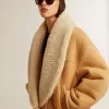 Chaqueta de piel de oveja para mujer con cuello chal ancho de piel de oveja Chaqueta de piel de oveja para mujer con cuello chal ancho de piel de oveja