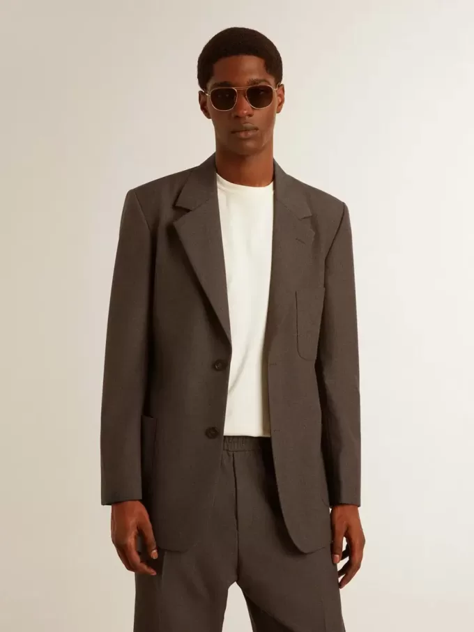 Chaqueta entallada para hombre en lana virgen gris antracita Chaqueta entallada para hombre en lana virgen gris antracita