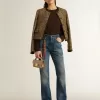 Chaqueta Journey para mujer en tweed de lana con detalles de ante color café
