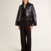 Chaqueta motera de cuero negro para mujer con efecto brillante Chaqueta motera de cuero negro para mujer con efecto brillante