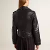 Chaqueta motera de cuero negro para mujer con efecto brillante Chaqueta motera de cuero negro para mujer con efecto brillante