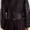Chaqueta motera de cuero negro para mujer con efecto brillante Chaqueta motera de cuero negro para mujer con efecto brillante