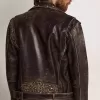 Chaqueta motera de cuero para hombre con tachuelas martilladas y cinta adhesiva Chaqueta motera de cuero para hombre con tachuelas martilladas y cinta adhesiva