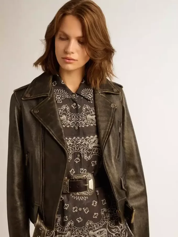 Chaqueta motera de cuero para mujer Chaqueta motera de cuero para mujer