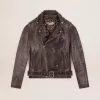 Chaqueta motera para hombre en piel desgastada Chaqueta motera para hombre en piel desgastada