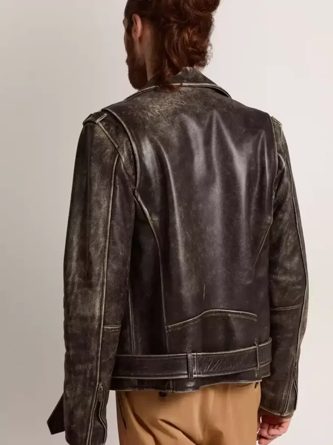Chaqueta motera para hombre en piel desgastada Chaqueta motera para hombre en piel desgastada