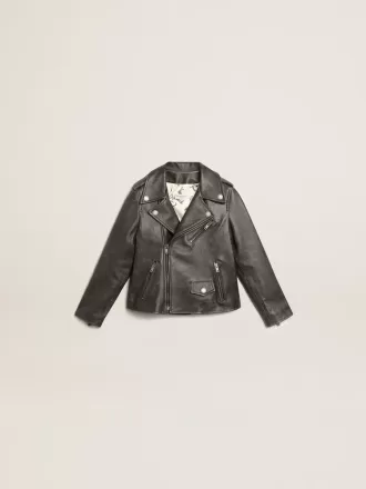 Chaqueta motera para niño en piel desgastada