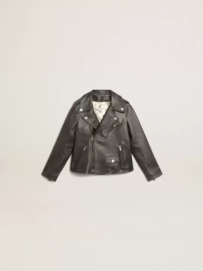Chaqueta motera para niño en piel desgastada