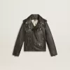 Chaqueta motera para niño en piel desgastada Chaqueta motera para niño en piel desgastada