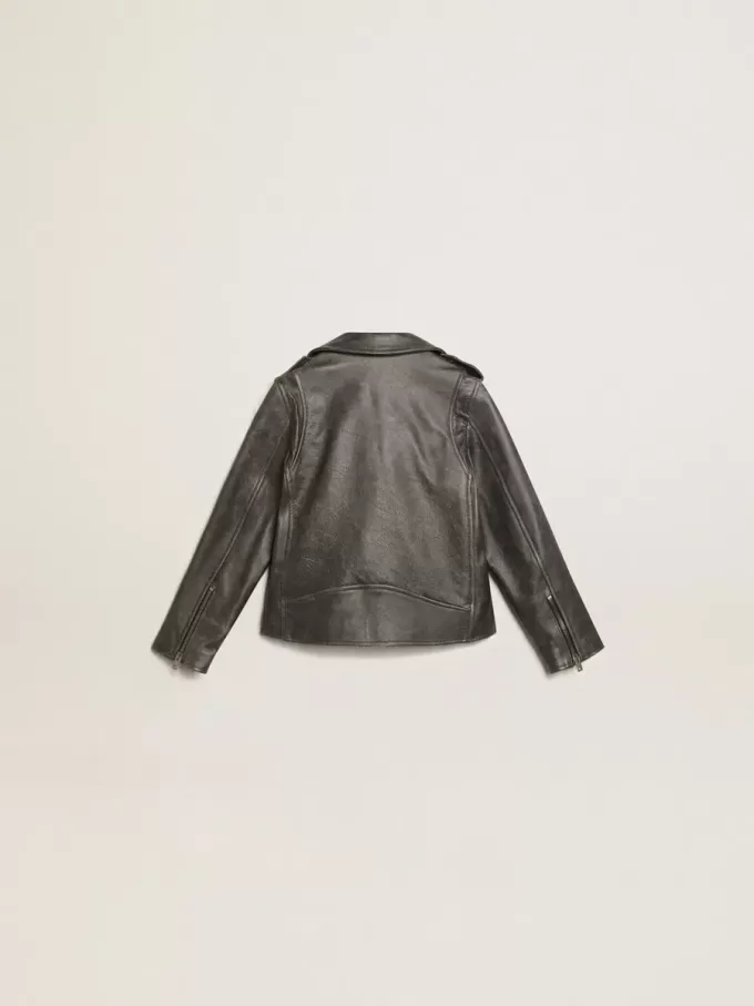 Chaqueta motera para niño en piel desgastada
