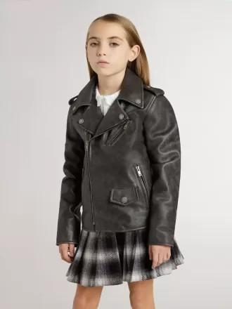 Chaqueta motera para niño en piel desgastada