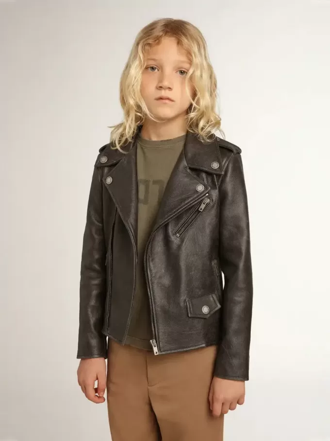 Chaqueta motera para niño en piel desgastada