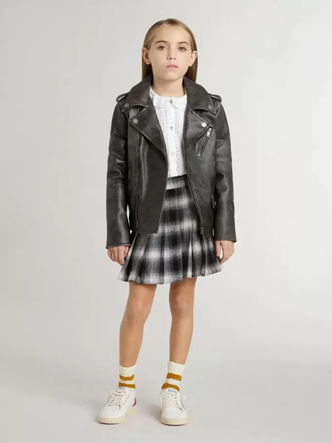 Chaqueta motera para niño en piel desgastada Chaqueta motera para niño en piel desgastada