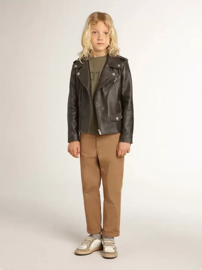 Chaqueta motera para niño en piel desgastada
