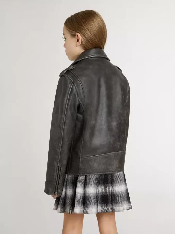 Chaqueta motera para niño en piel desgastada Chaqueta motera para niño en piel desgastada