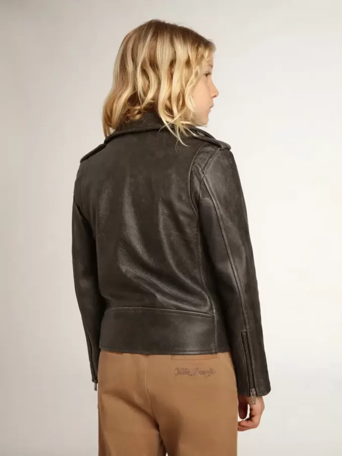 Chaqueta motera para niño en piel desgastada